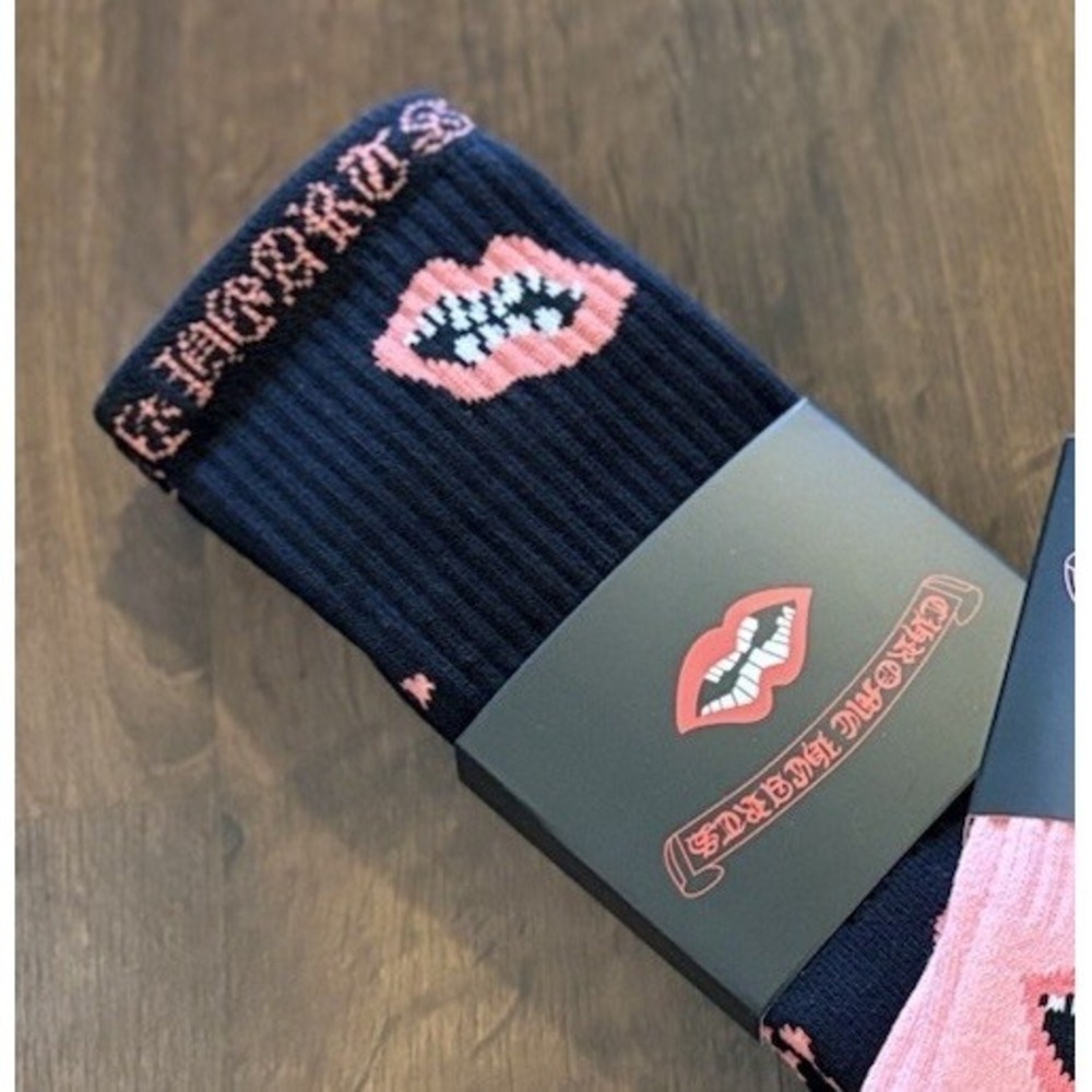 Black Pink Chrome Hearts Chomper Socks
